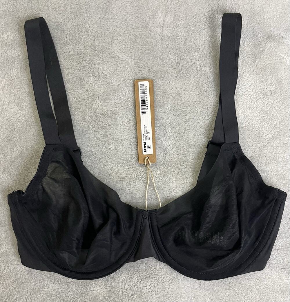 Skims 32D No Show Molded Unlined Sheer Sexy Demi Bra BR-DEM-1883 Onyx Black NEW